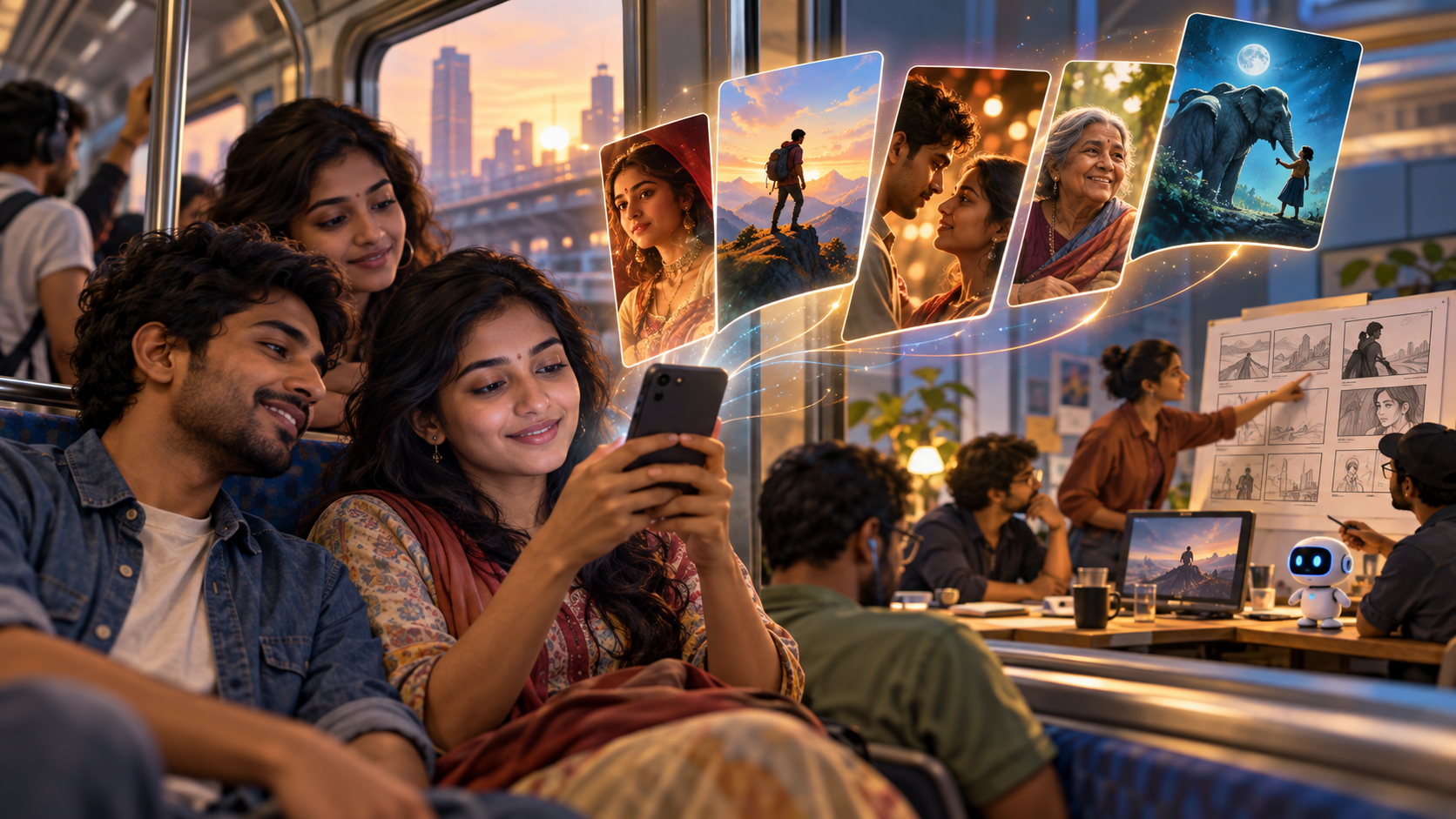 AI editorial illustration: India Gen Z Screen Time Is Rewriting Entertainment Through Microdramas and AI Storytelling