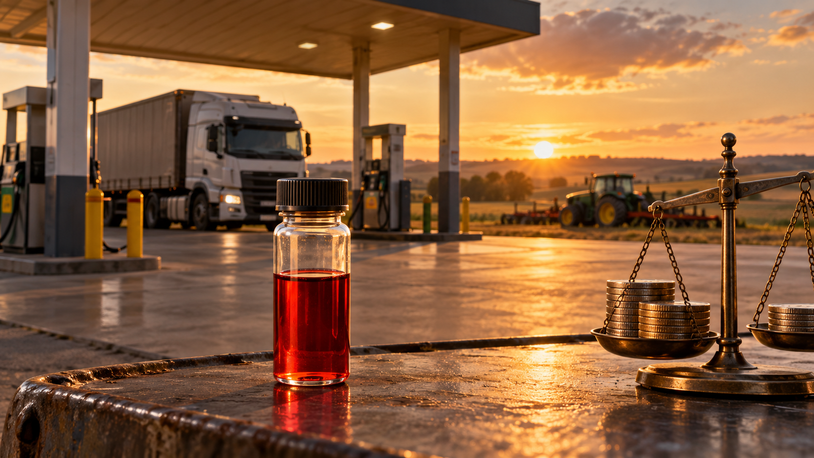 AI editorial illustration: White House Considers Dyed Diesel Tax Relief as Fuel Prices Reach New Pressure Point